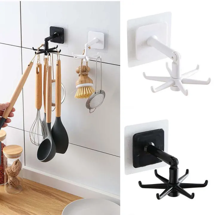 Storage Rack Shelf Hook Kitchen Hook Storage Rotating Racks Holder – 6 Hooks Self-Adhesive ...